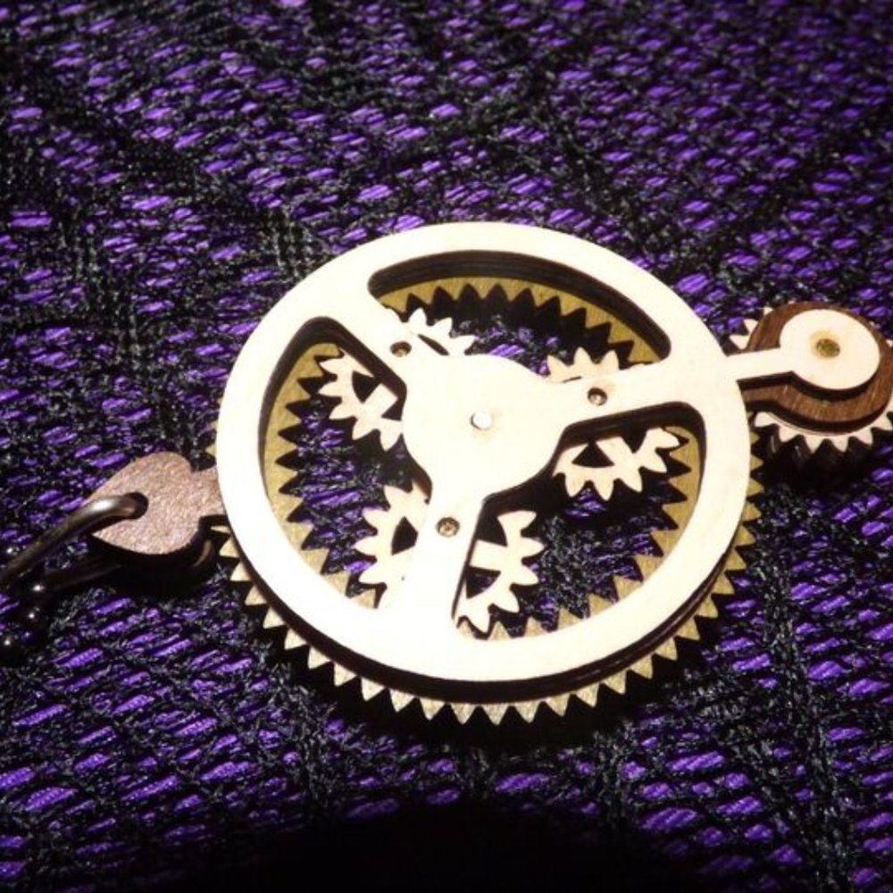 GOTH STEAMPUNK GREEN TREE KINETIC PLANETARY NECKLACE AND CLOCK WOOD EARRINGS - Picture 9 of 14